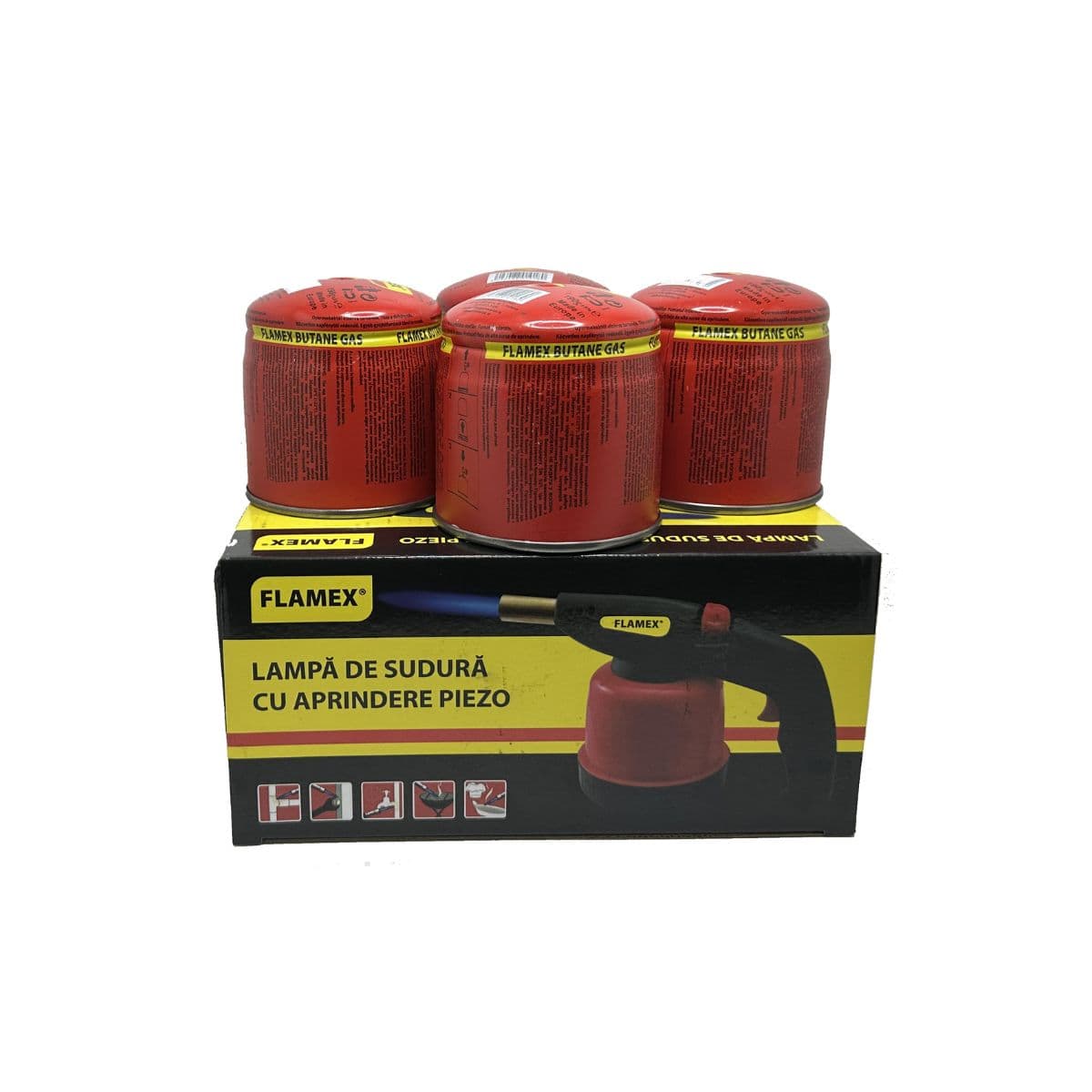 Set FLAMEX 4 bombole 190 g + cannello per saldatura con accensione piezo