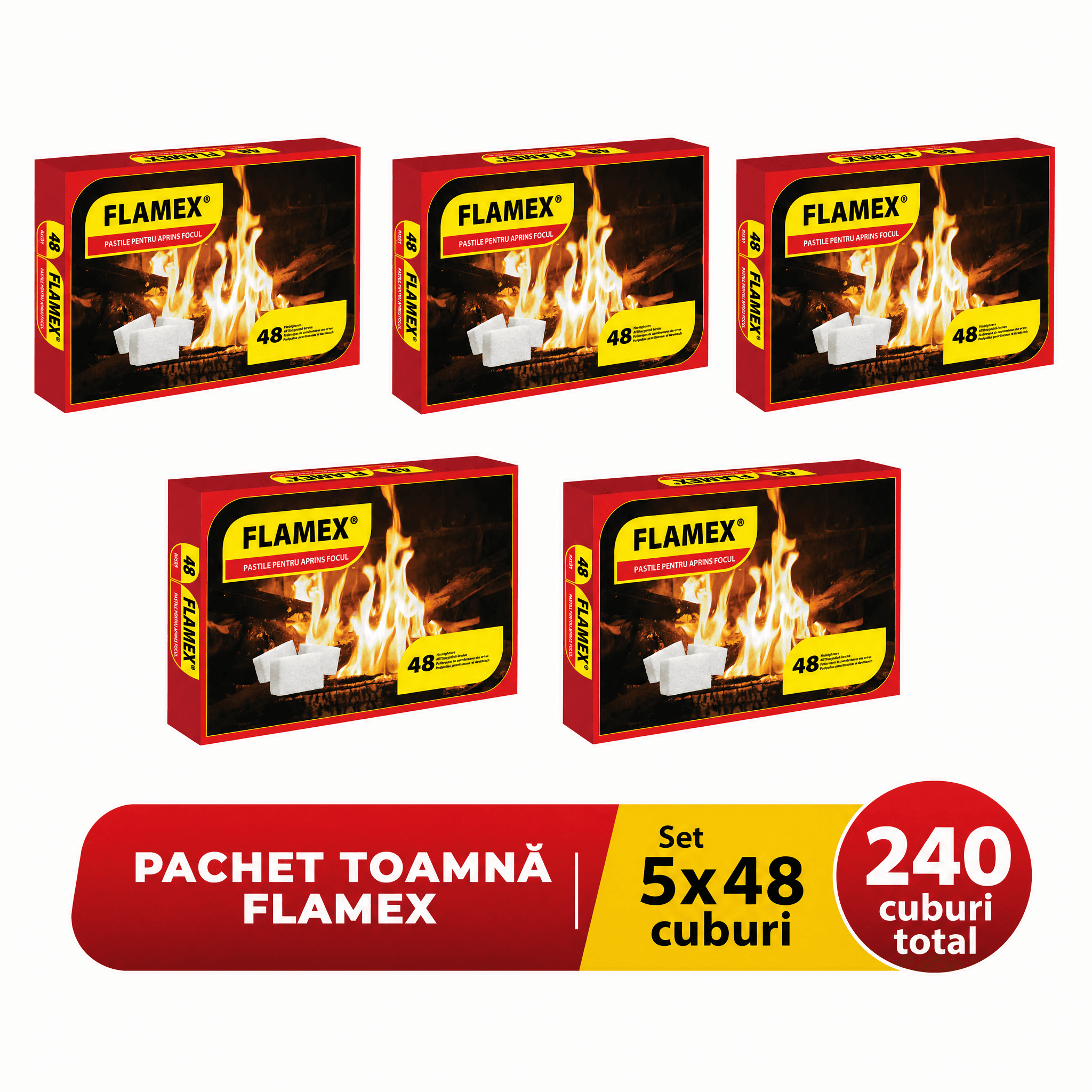 Confezione Flamex – 5x Cubetti accendifuoco da 48 pezzi (240 cubetti)