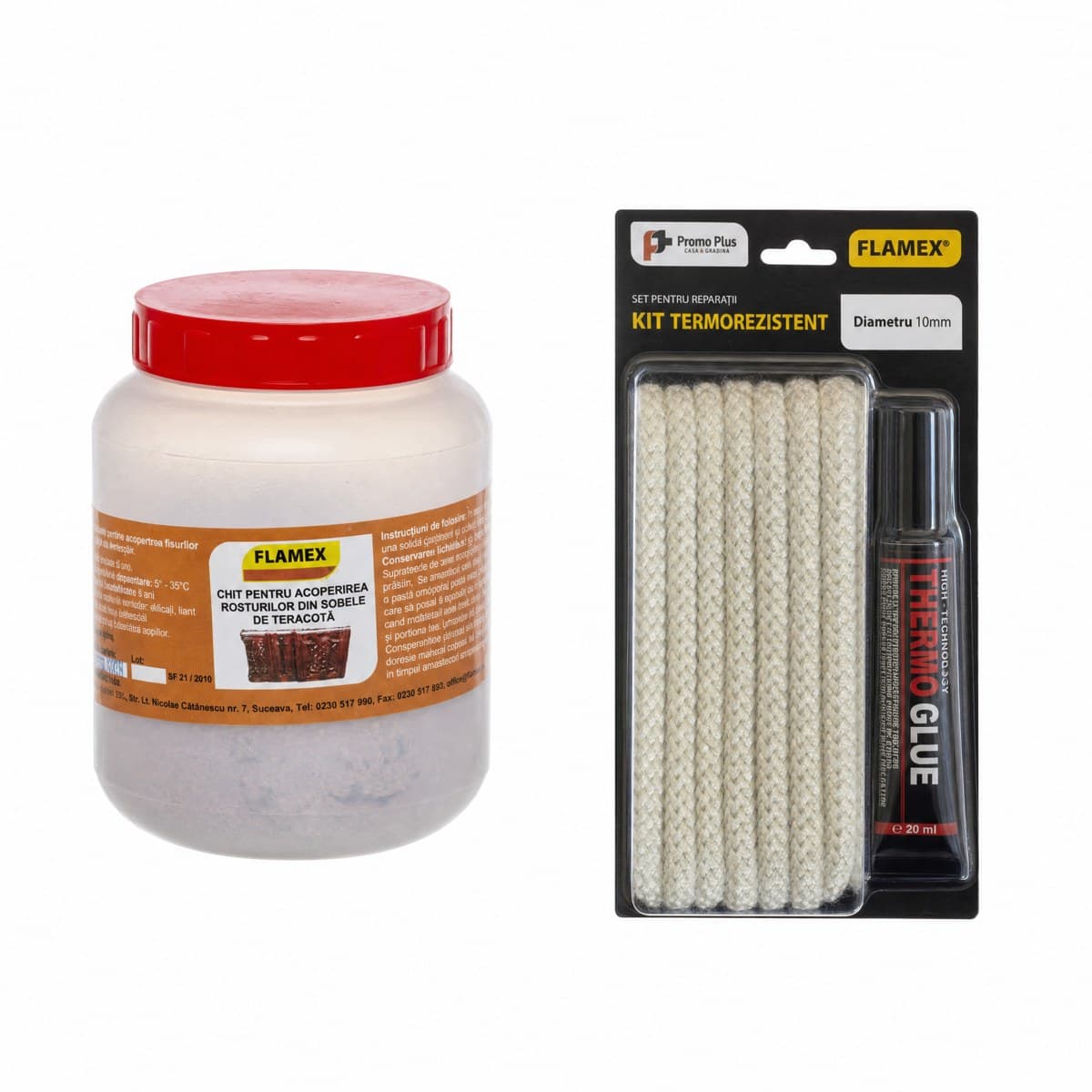 Kit Flamex – Mastice per stufa 400g + Kit resistente alle alte temperature con cordone tondo e tubetto di adesivo Ø10mm
